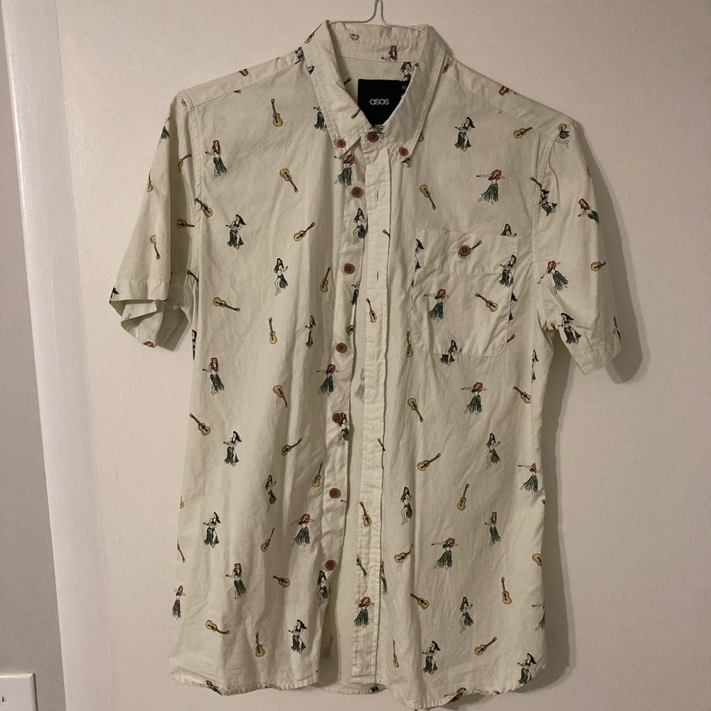 ASOS Men’s White Hawaiian Printed Shirt Size Medium